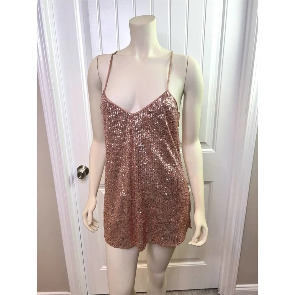 12-Jade - Johnny Was Blush Sequin Mini Dress Size XS - Picture 3 of 7